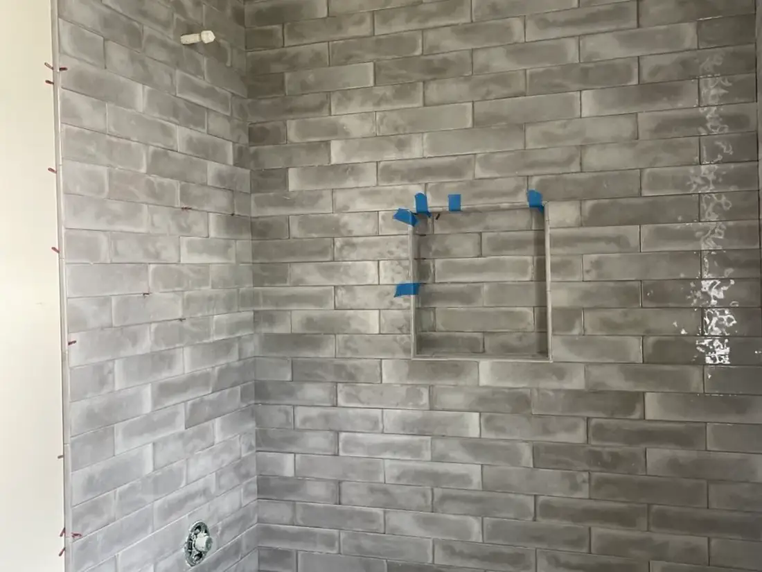 Gray tile bathroom shower installation Beaverton Oregon