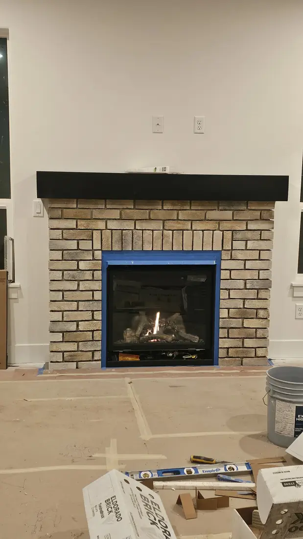 Brick mosaic tile fireplace surround with firebox Oregon